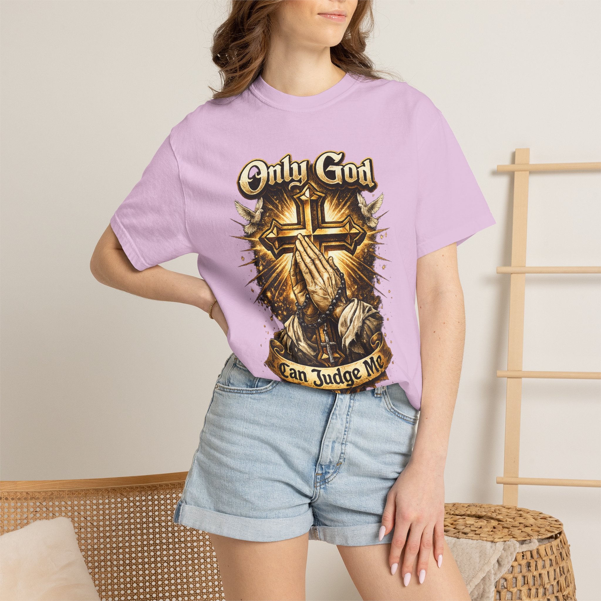 Only God Can Judge Me T-Shirt — Praying Hands & Cross Religious Tee