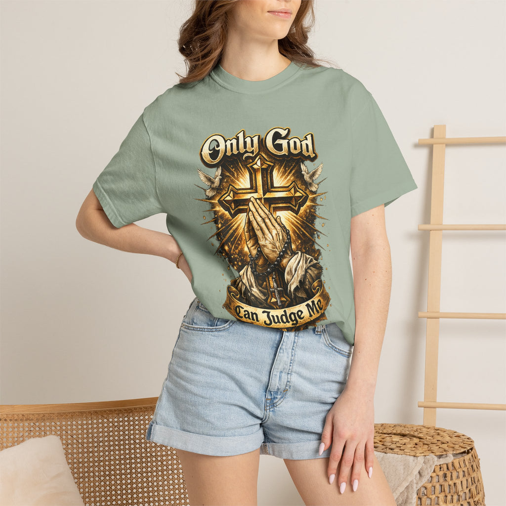 Only God Can Judge Me T-Shirt — Praying Hands & Cross Religious Tee