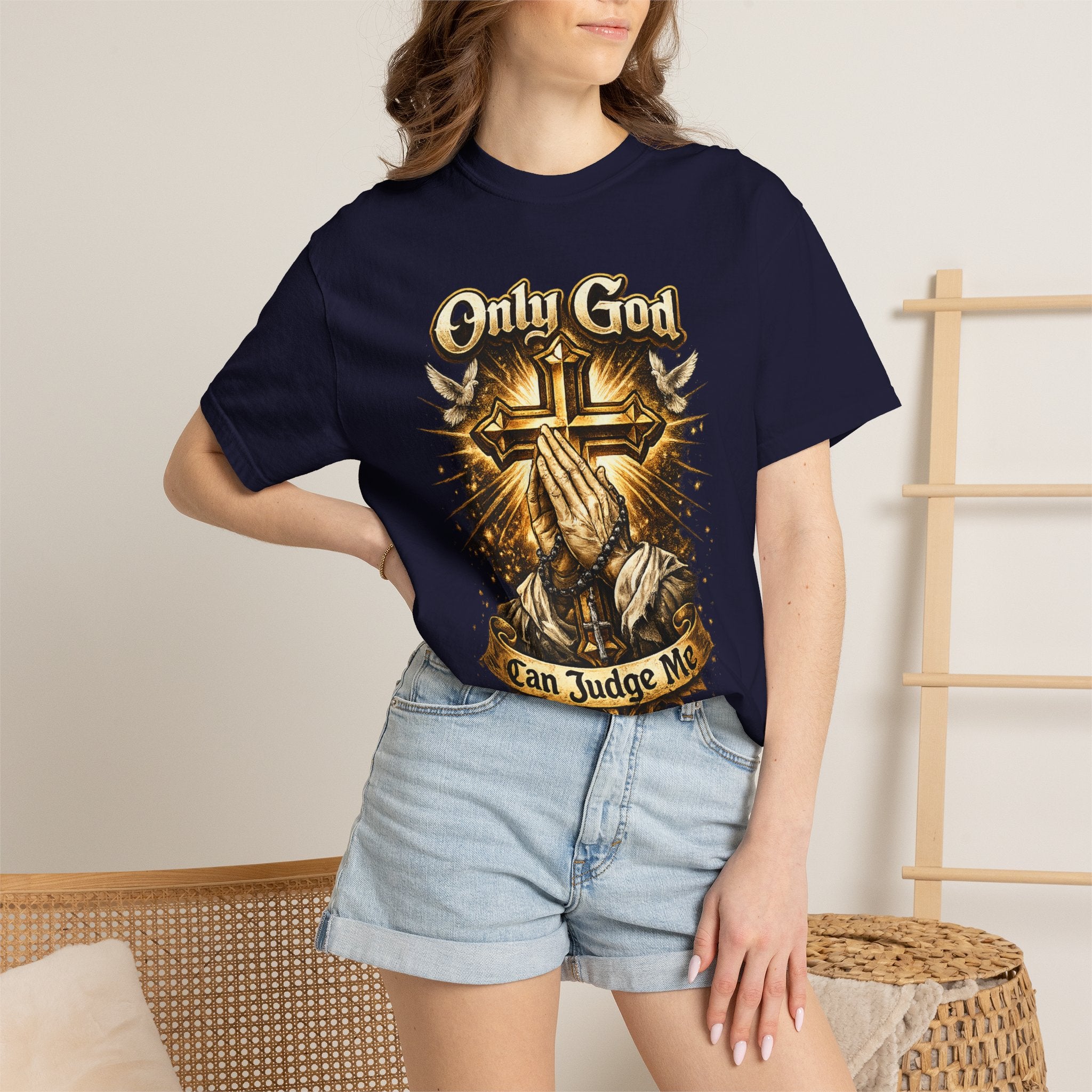 Only God Can Judge Me T-Shirt — Praying Hands & Cross Religious Tee