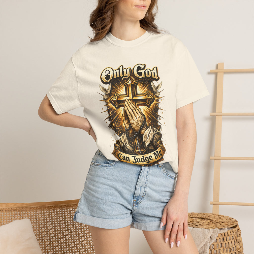 Only God Can Judge Me T-Shirt — Praying Hands & Cross Religious Tee