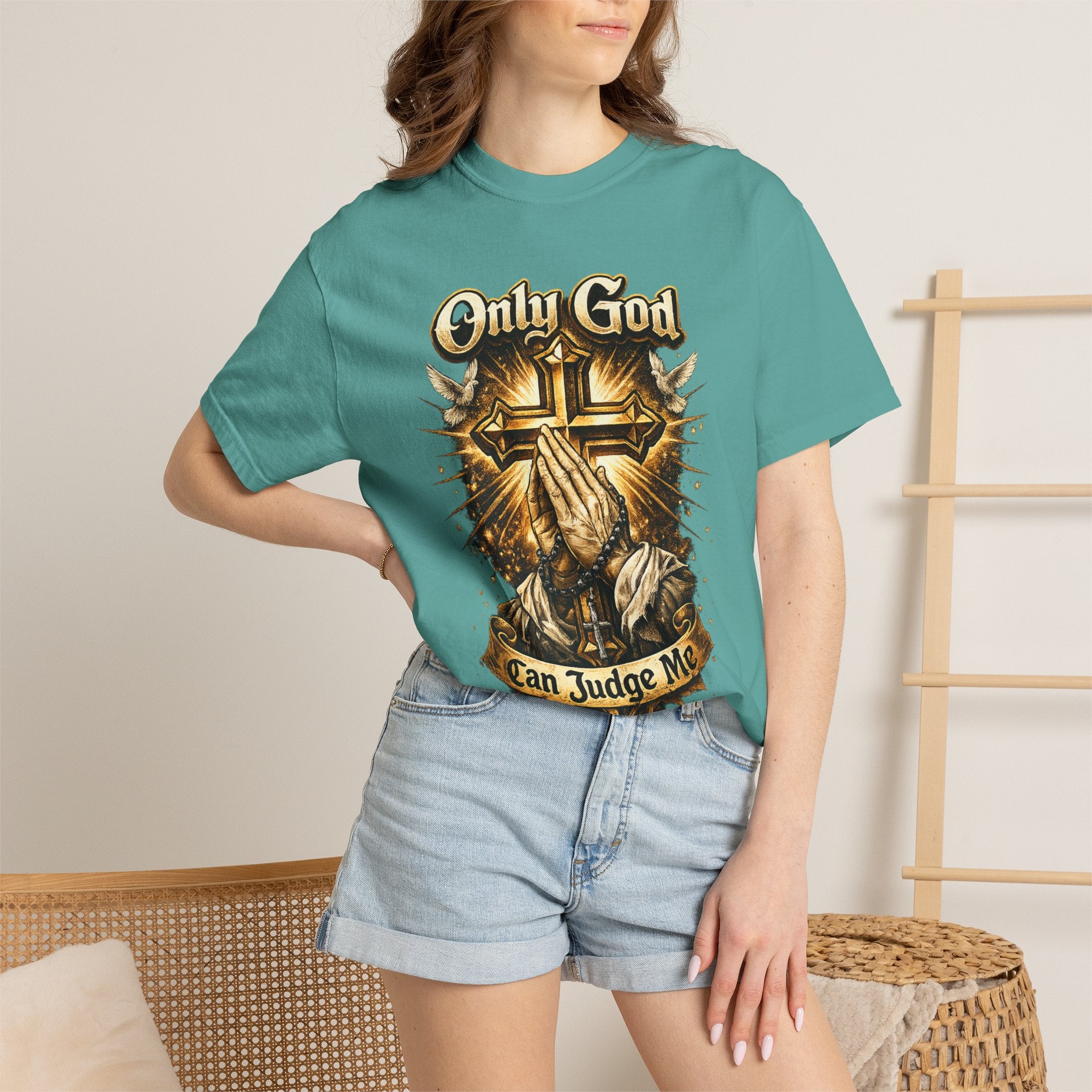 Only God Can Judge Me T-Shirt — Praying Hands & Cross Religious Tee