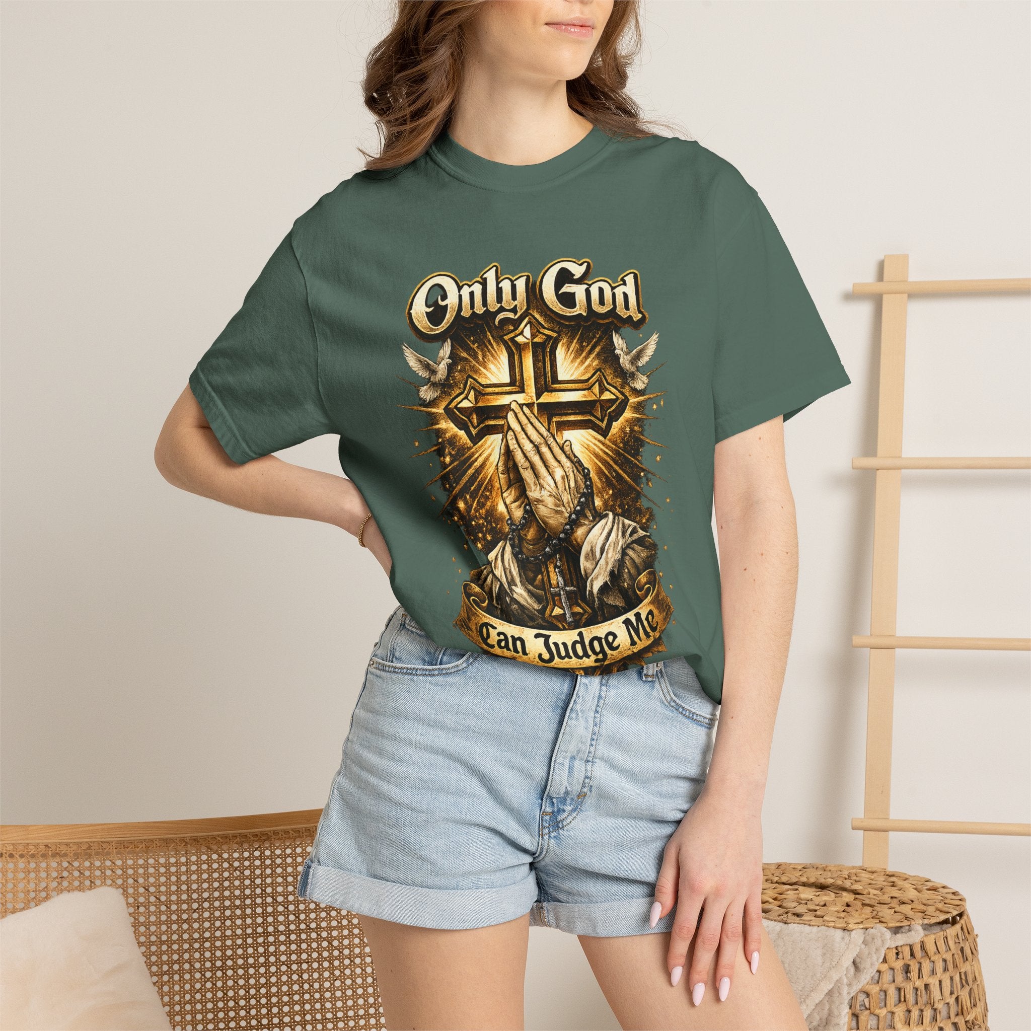 Only God Can Judge Me T-Shirt — Praying Hands & Cross Religious Tee
