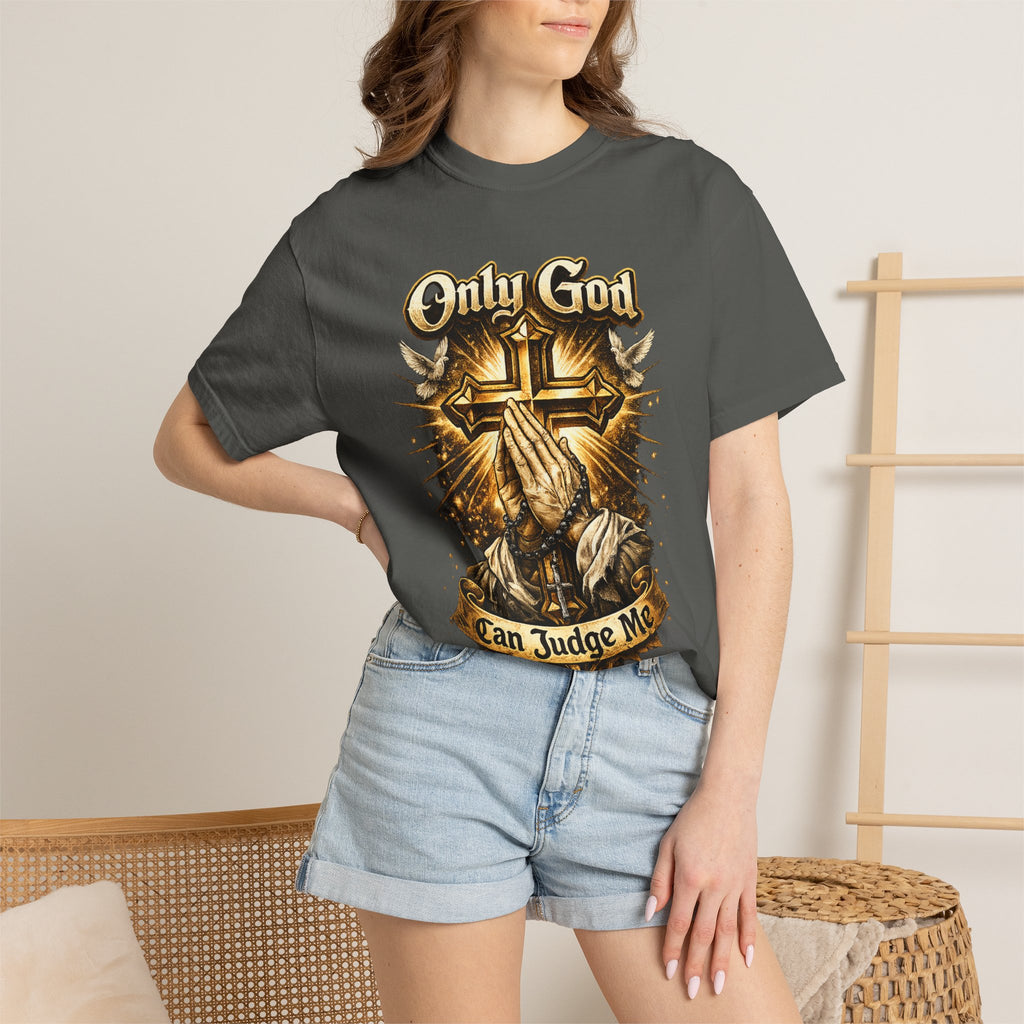 Only God Can Judge Me T-Shirt — Praying Hands & Cross Religious Tee