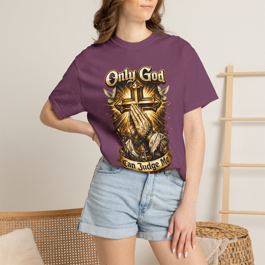Only God Can Judge Me T-Shirt — Praying Hands & Cross Religious Tee