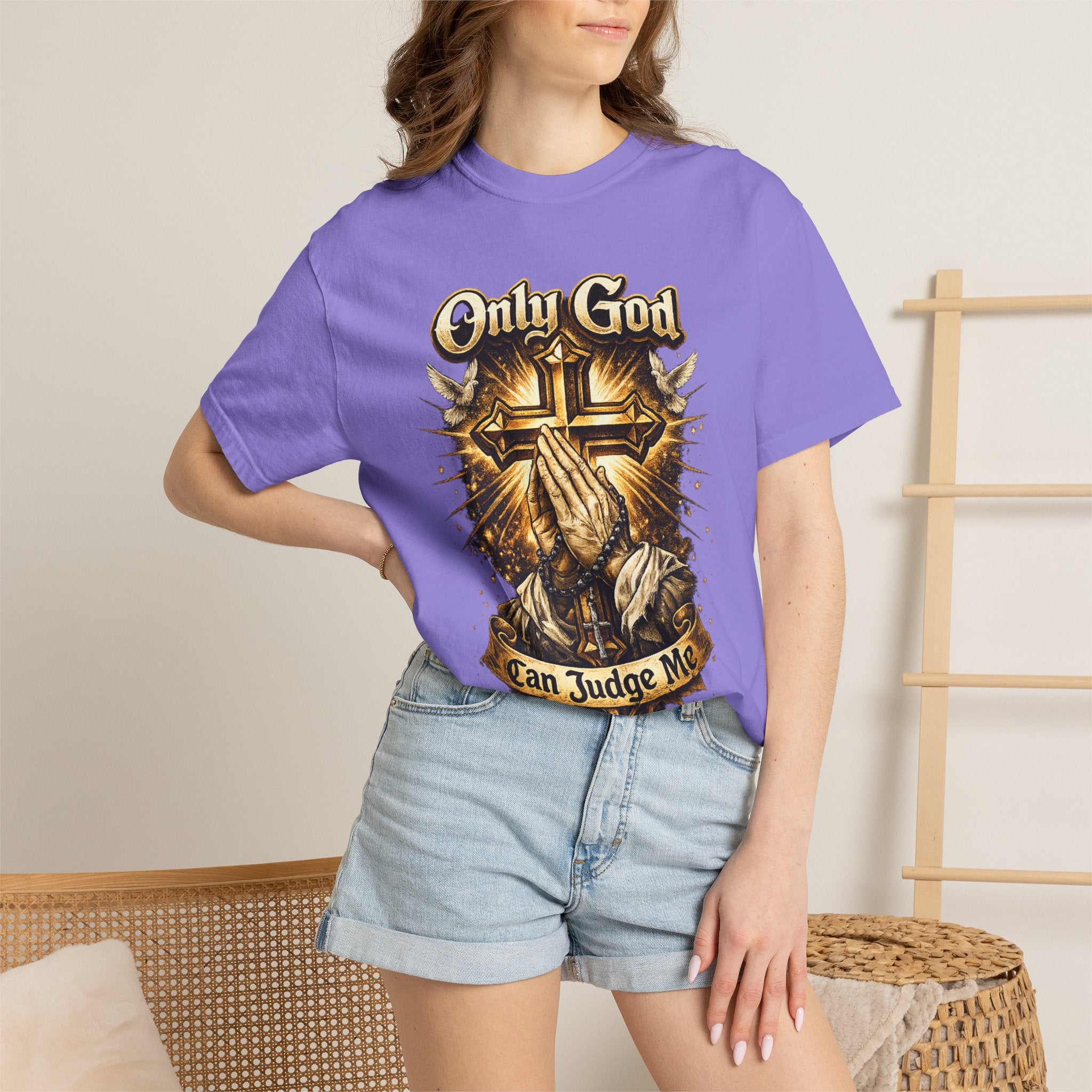 Only God Can Judge Me T-Shirt — Praying Hands & Cross Religious Tee