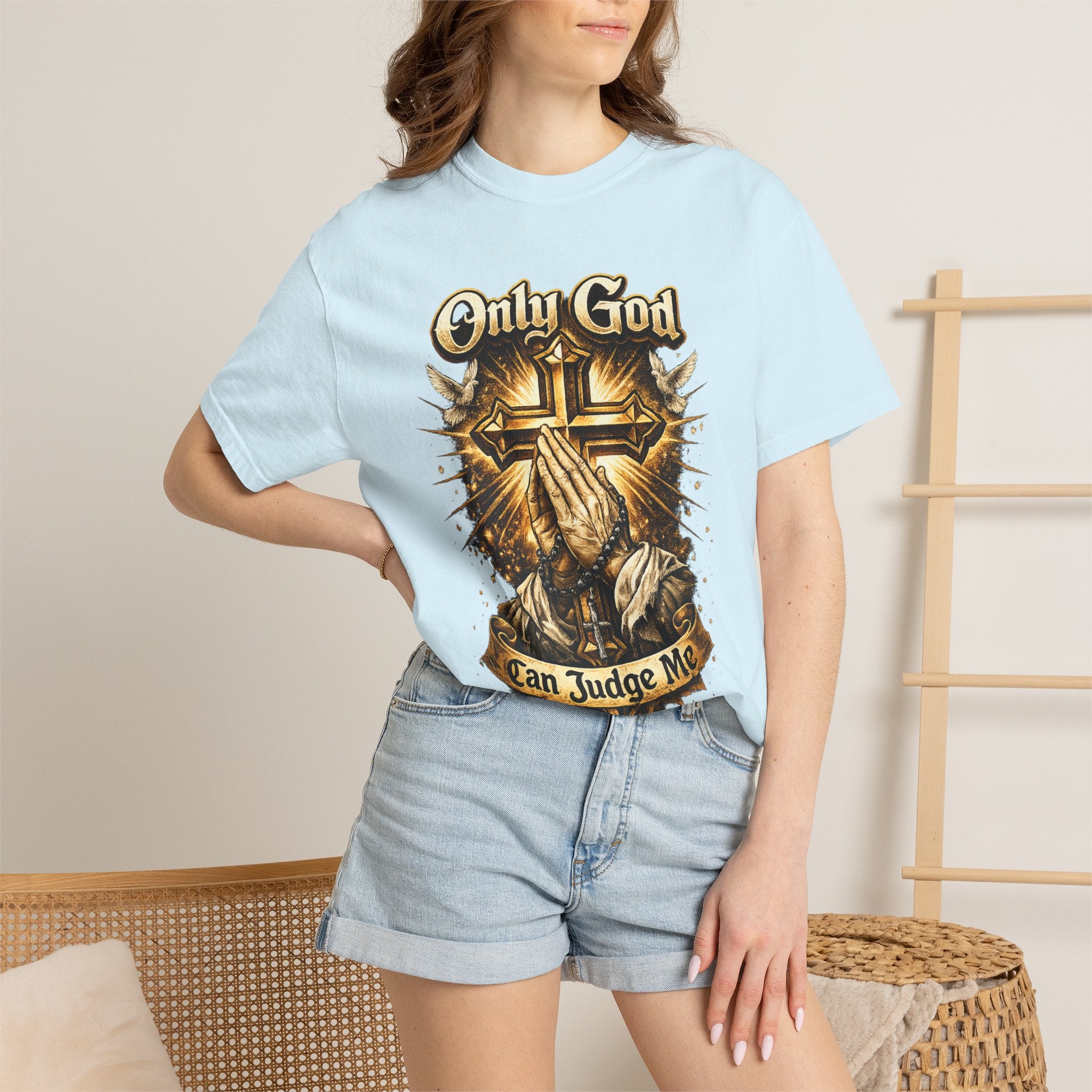 Only God Can Judge Me T-Shirt — Praying Hands & Cross Religious Tee