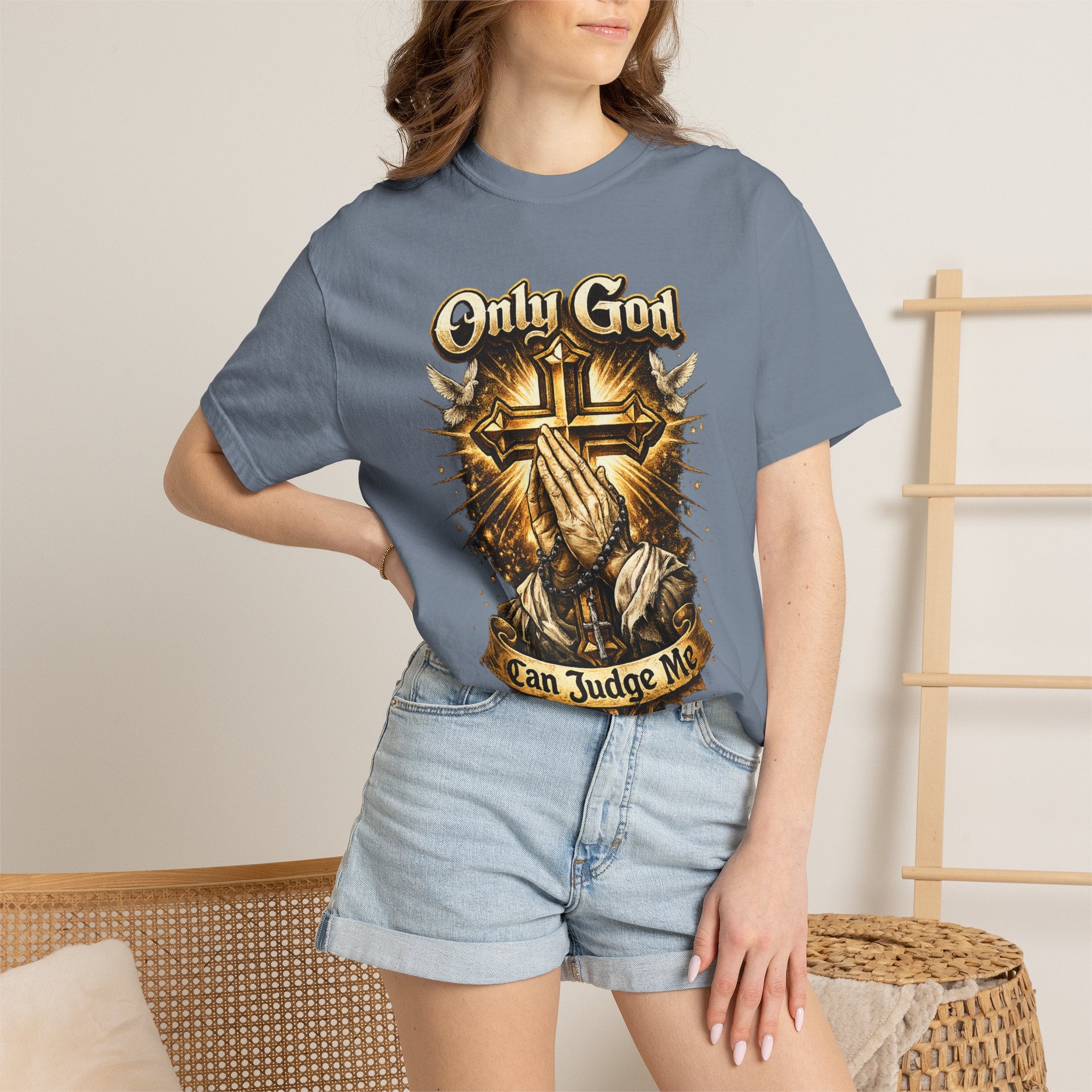 Only God Can Judge Me T-Shirt — Praying Hands & Cross Religious Tee
