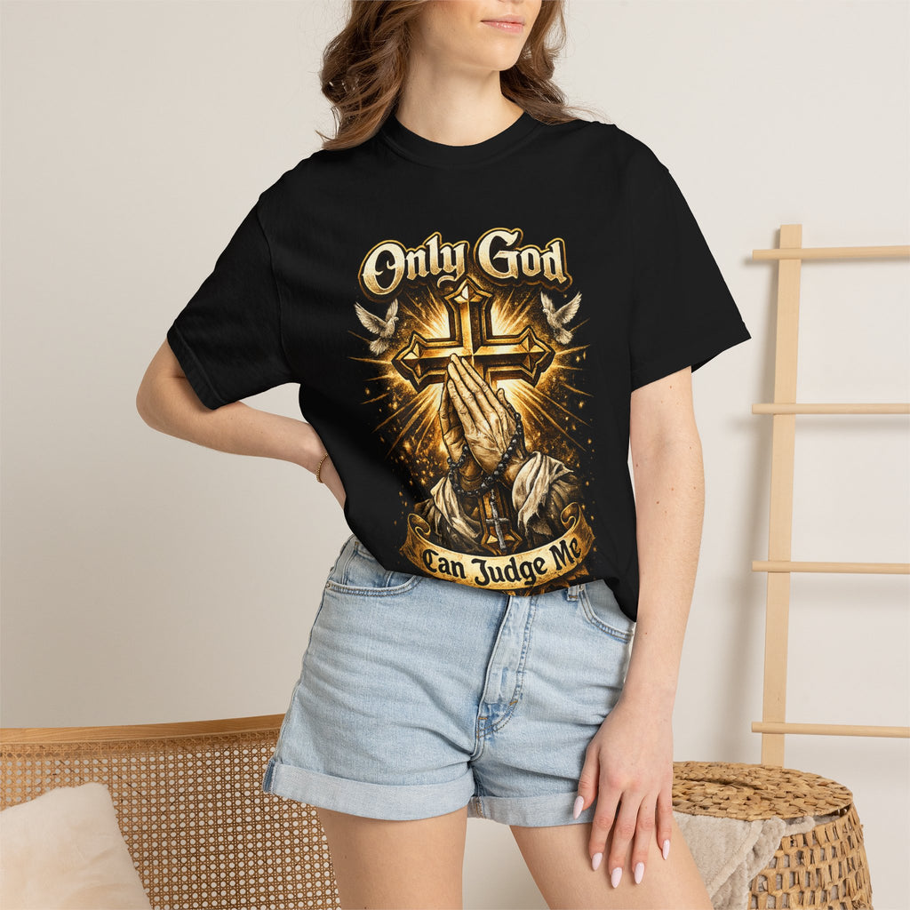 Only God Can Judge Me T-Shirt — Praying Hands & Cross Religious Tee