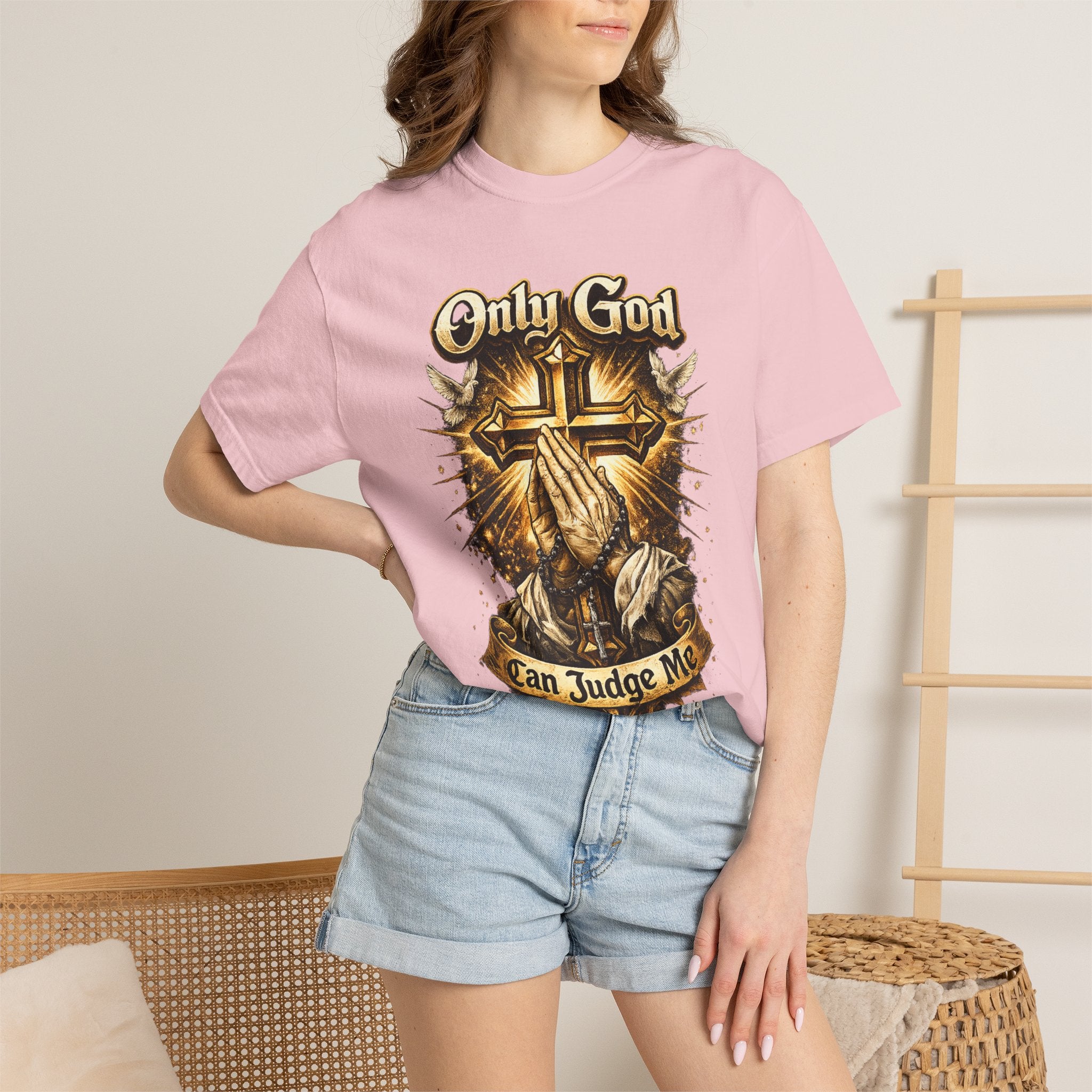 Only God Can Judge Me T-Shirt — Praying Hands & Cross Religious Tee